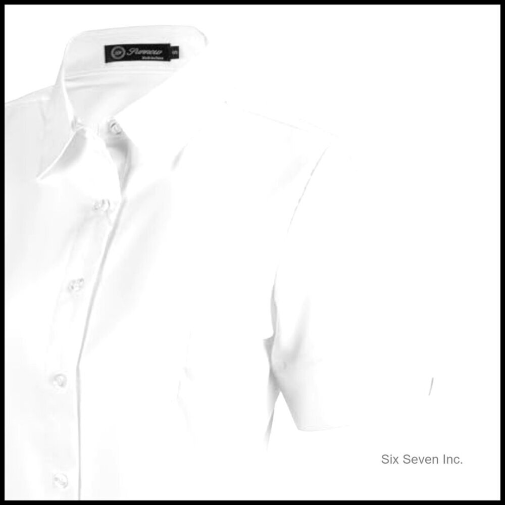 Cotton+Polyester Button Down Shirt Short Sleeve Wrinkle Free Work Blouse - Picture 5 of 7